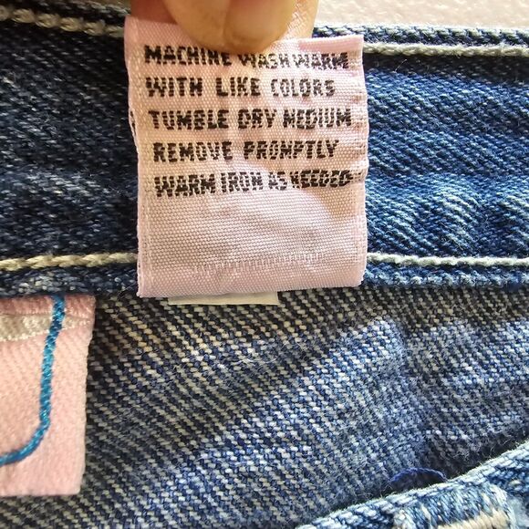 S.L.A. Jeans Junior 7 8 Cut Off Floral Embroidered Straight Leg Medium Wash Blue - Picture 5 of 16